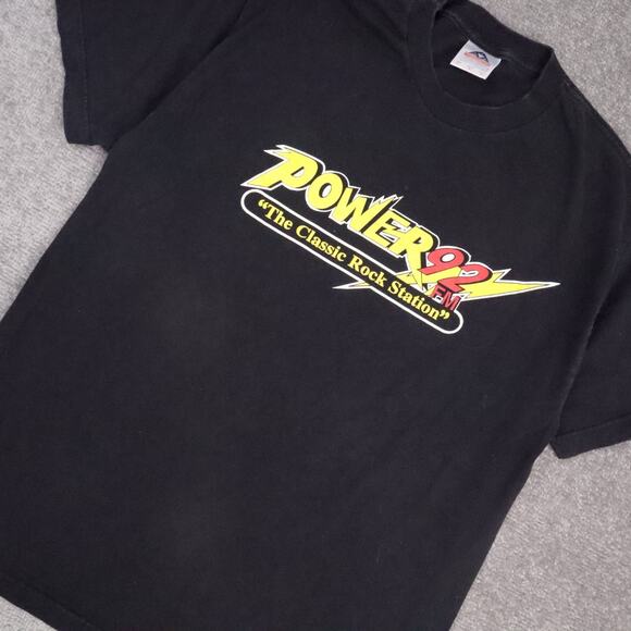 VTG 90s Power 92 Classic Rock Radio Station Large Black Short Sleeve T-Shirt - Picture 6 of 9